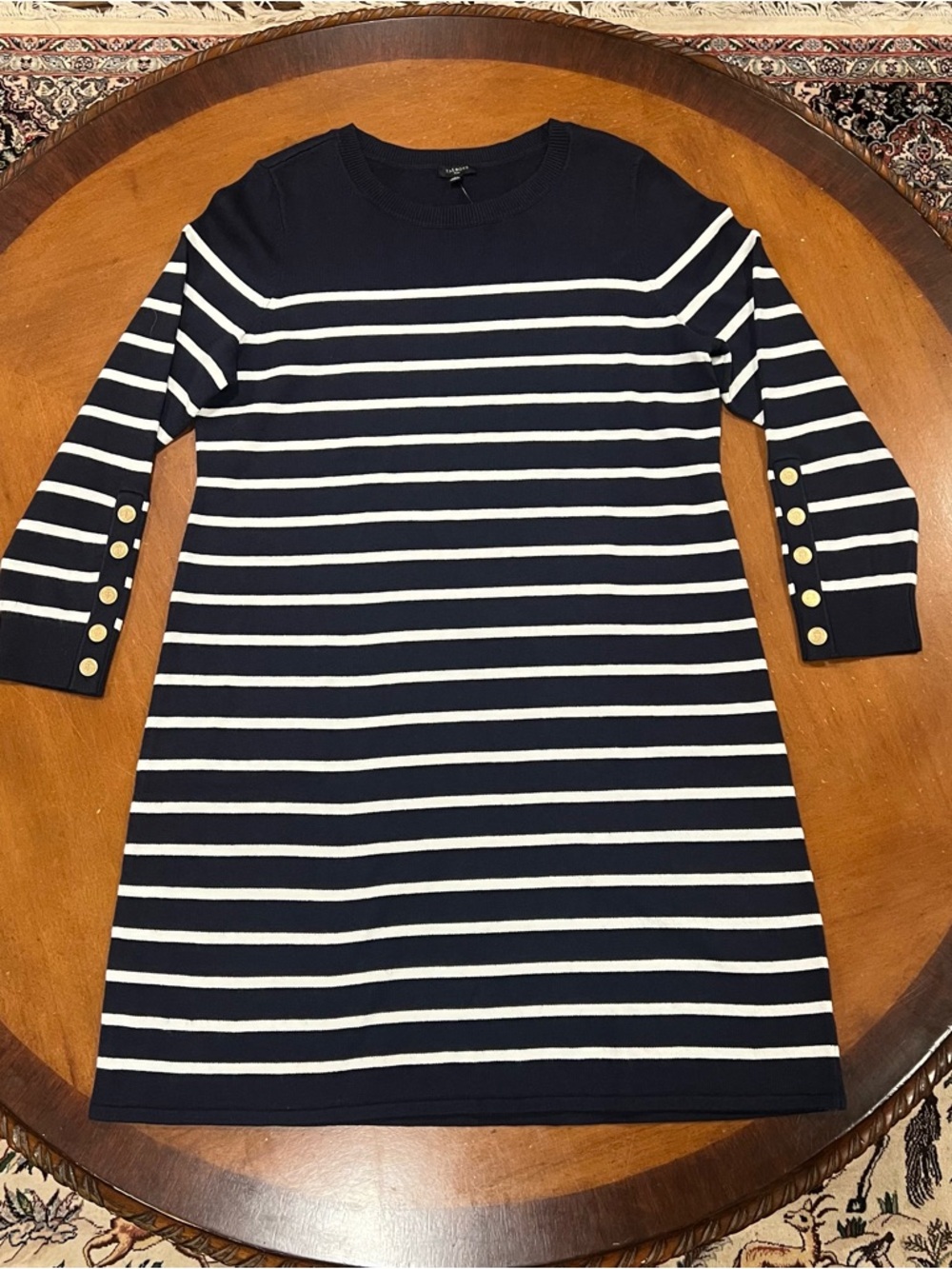 NWT $149 Talbots Plus Crewneck Sweater Dress Navy Breton‎ Stripe Size X Shift - Picture 2 of 16